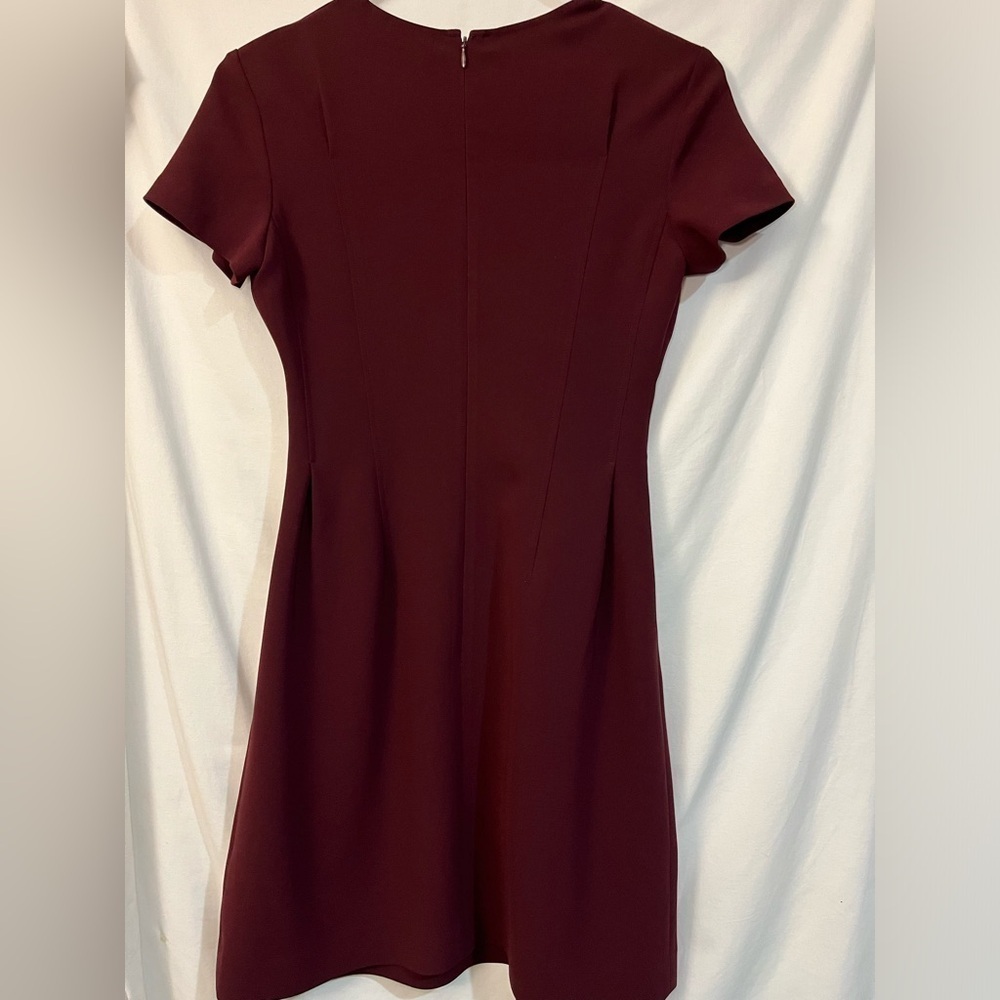 Theory Burgundy Admiral Crepe Fit & Flare Shirt Sleeve Round Neck Dress Sz 00 - Picture 5 of 16